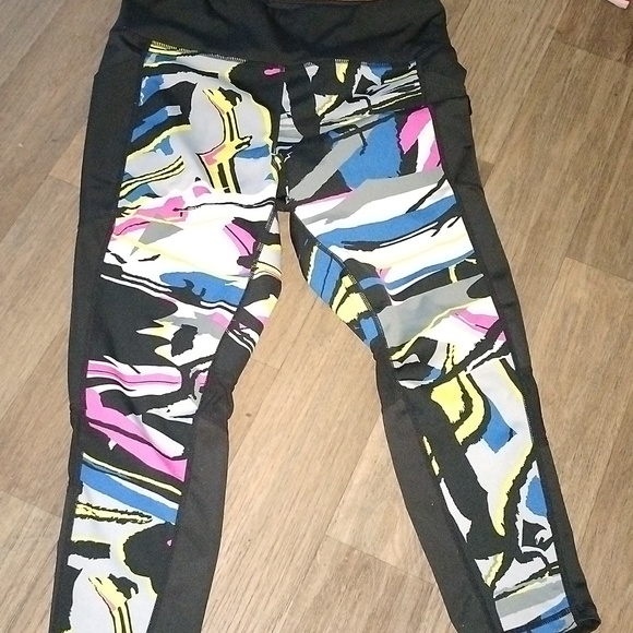 LuLaRoe Pants - LuLaRoe FEARLESS Crop Fitness Leggings, PINK BLUE BLACK, RISE Collection